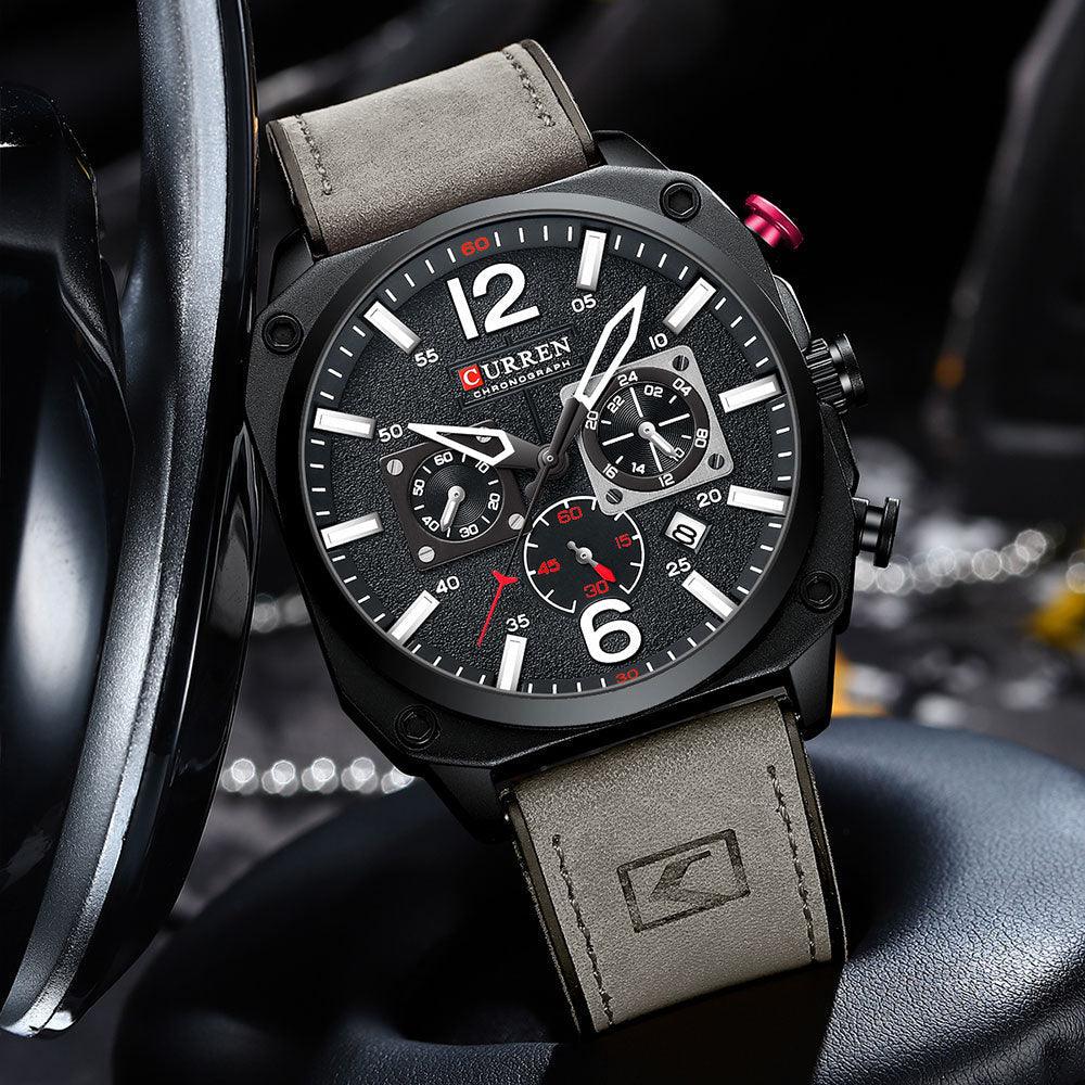 Herren Casual Lederuhr mit 6 Zeigern - Original