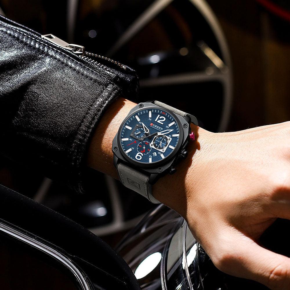 Herren Casual Lederuhr mit 6 Zeigern - Original