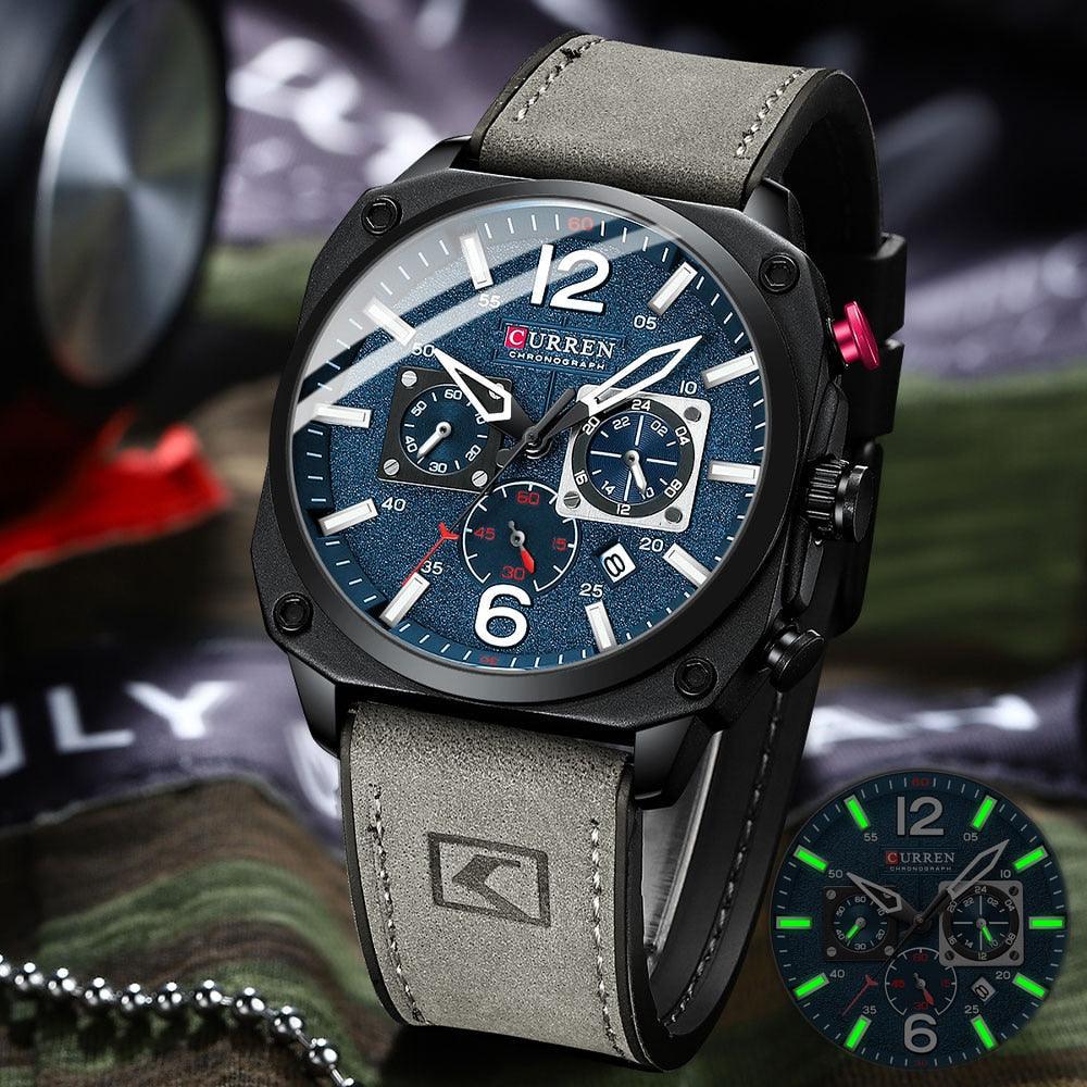 Herren Casual Lederuhr mit 6 Zeigern - Original