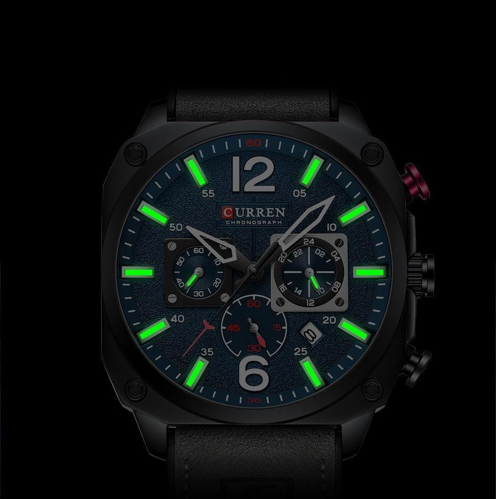 Herren Casual Lederuhr mit 6 Zeigern - Original