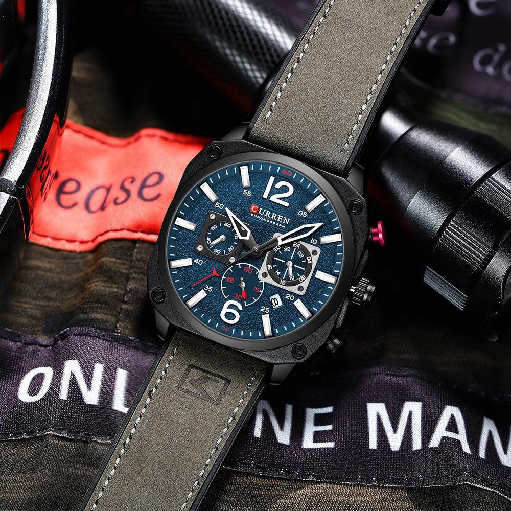 Herren Casual Lederuhr mit 6 Zeigern - Original
