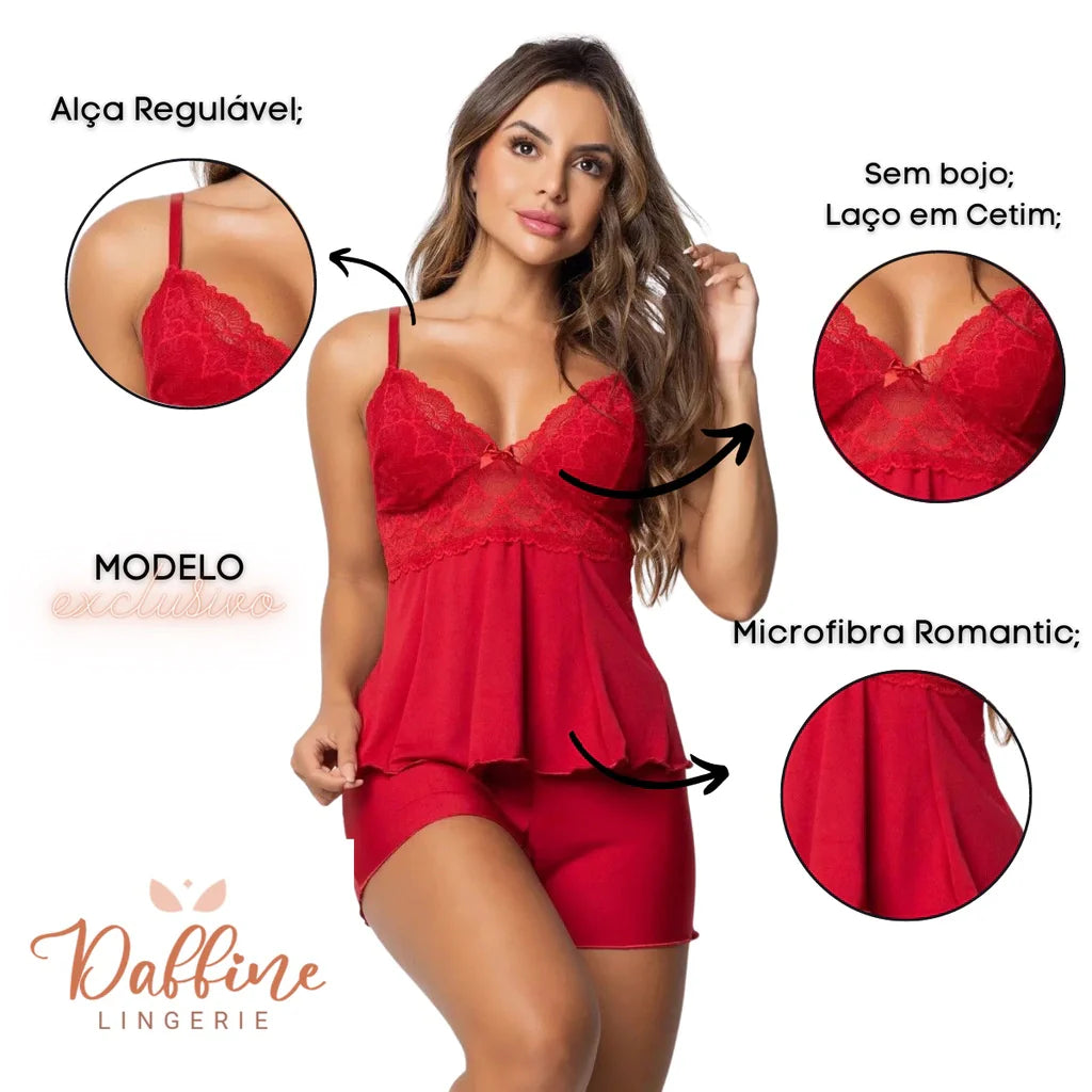 BabyDoll Love com shorts doll com aplicações em renda