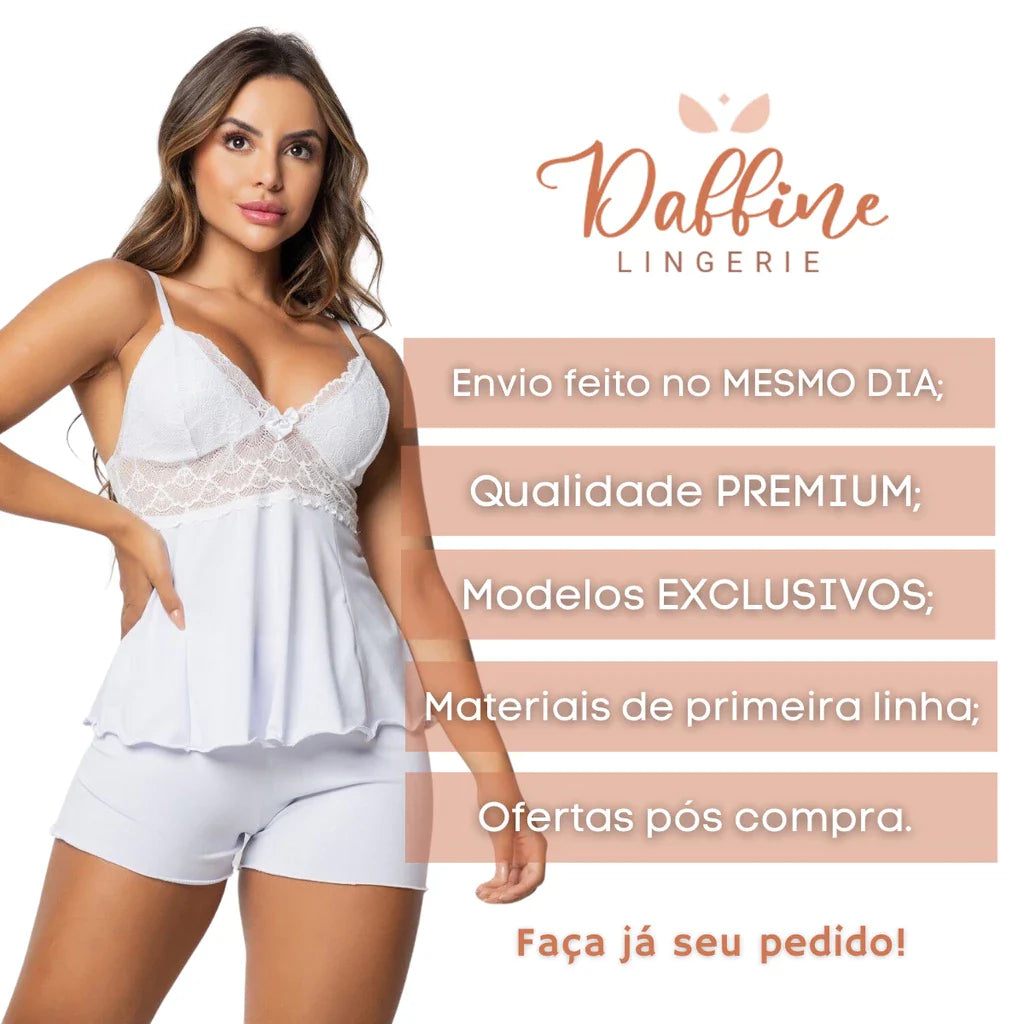 BabyDoll Love com shorts doll com aplicações em renda