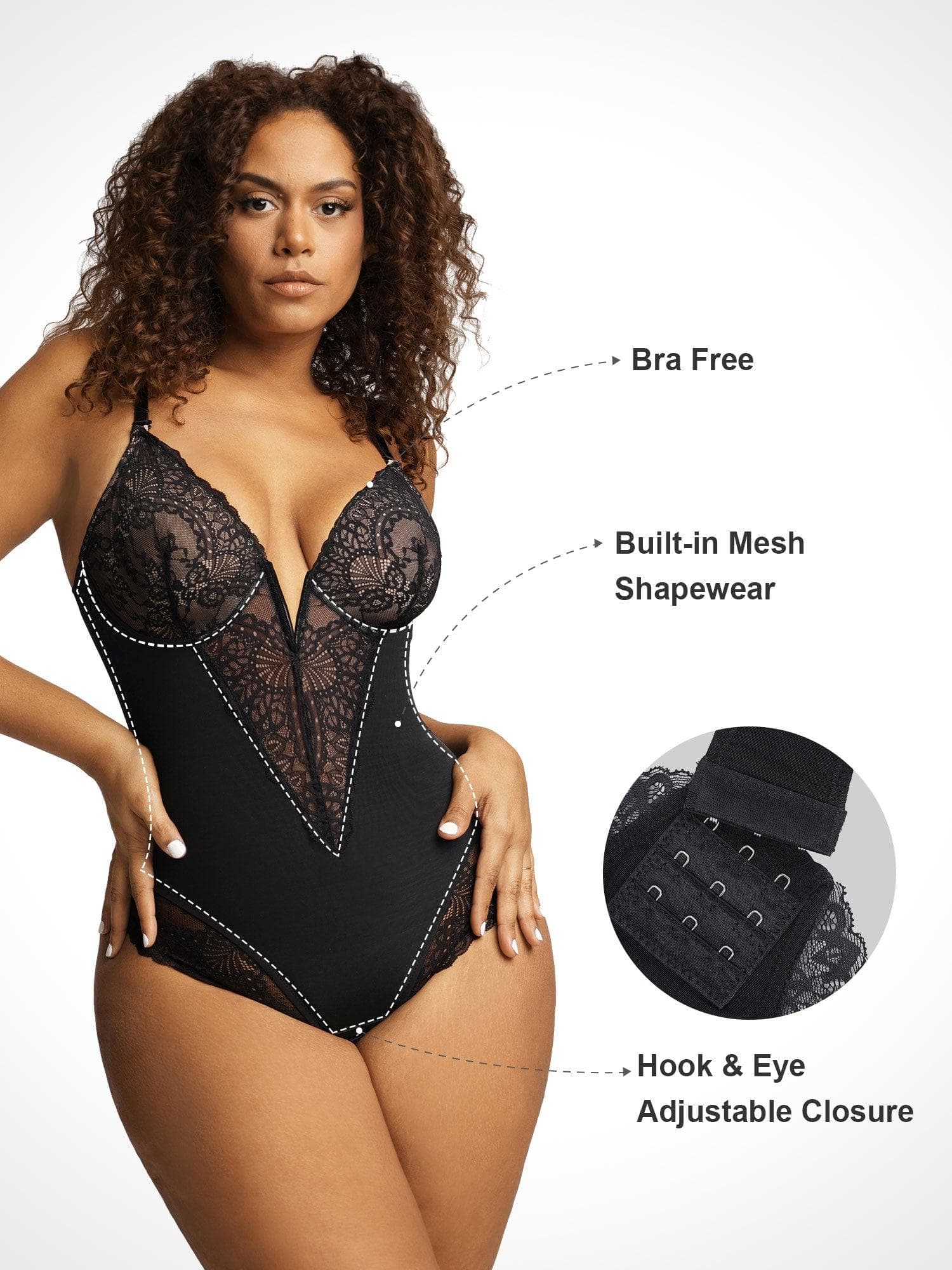 Sexy Spitzen-Body Shaper mit V-Ausschnitt oder Lederrock Invisatu