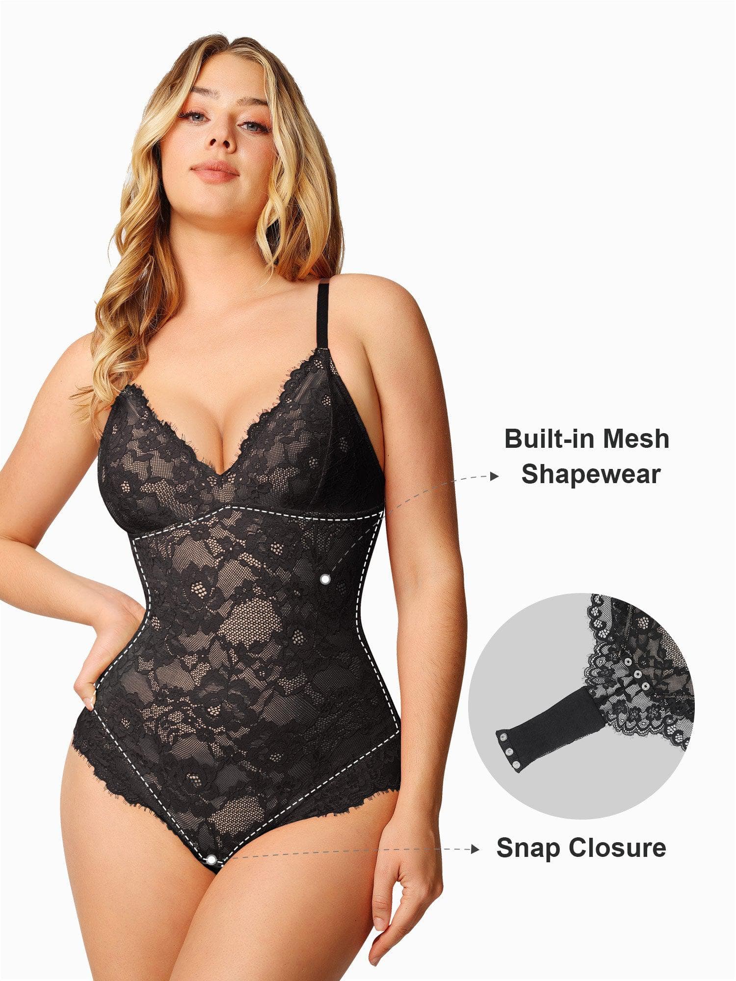 Sexy Spitzen-Body Shaper mit V-Ausschnitt oder Lederrock Invisatu