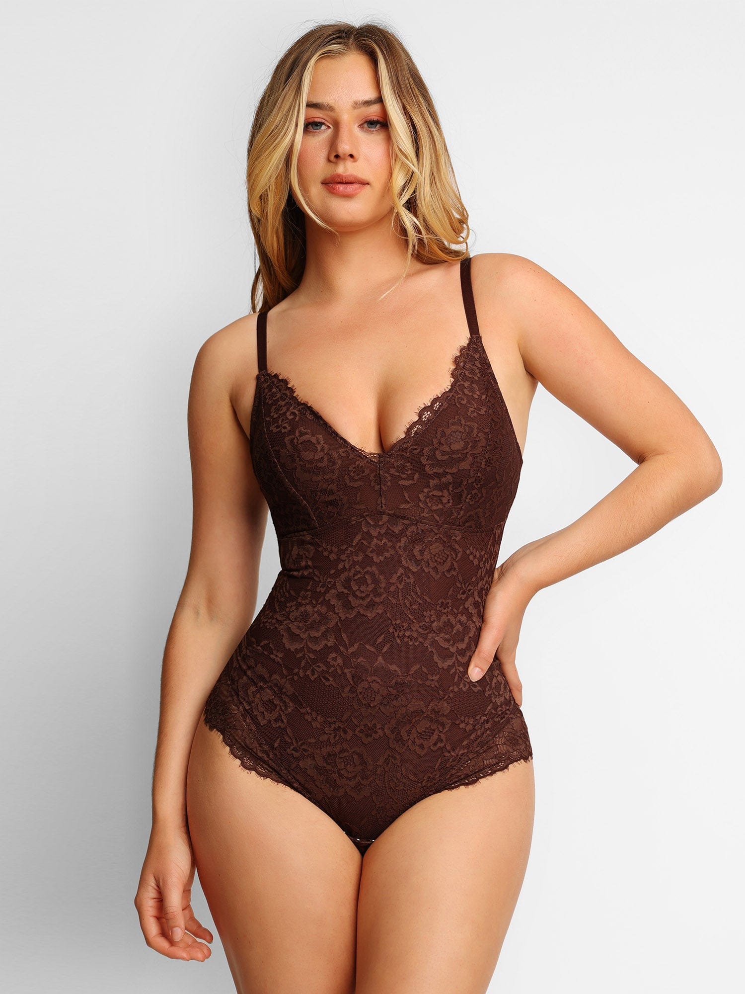 Sexy Spitzen-Body Shaper mit V-Ausschnitt oder Lederrock Invisatu