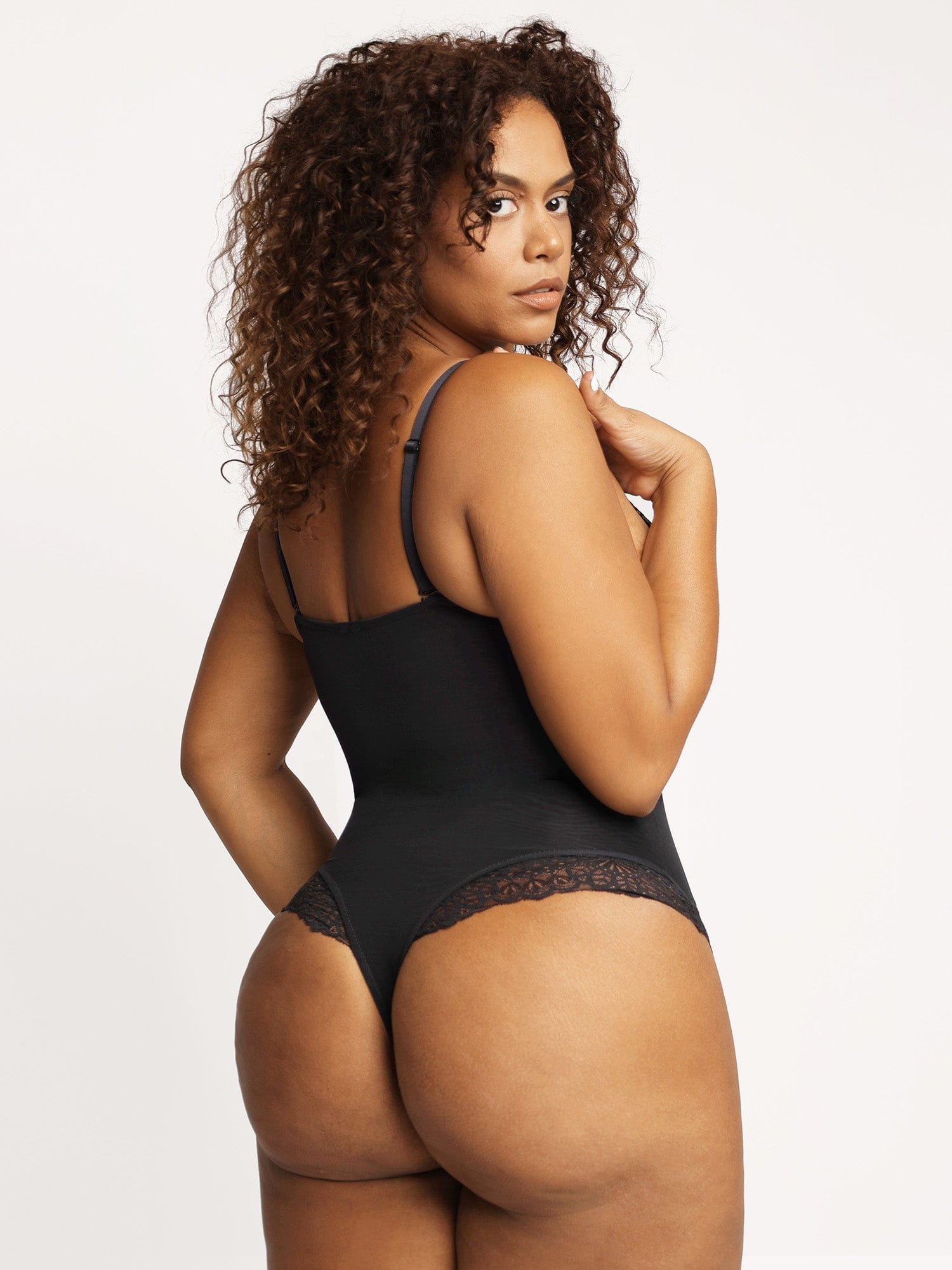 Sexy Spitzen-Body Shaper mit V-Ausschnitt oder Lederrock Invisatu