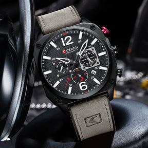 Herren Casual Lederuhr mit 6 Zeigern - Original