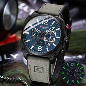 Herren Casual Lederuhr mit 6 Zeigern - Original