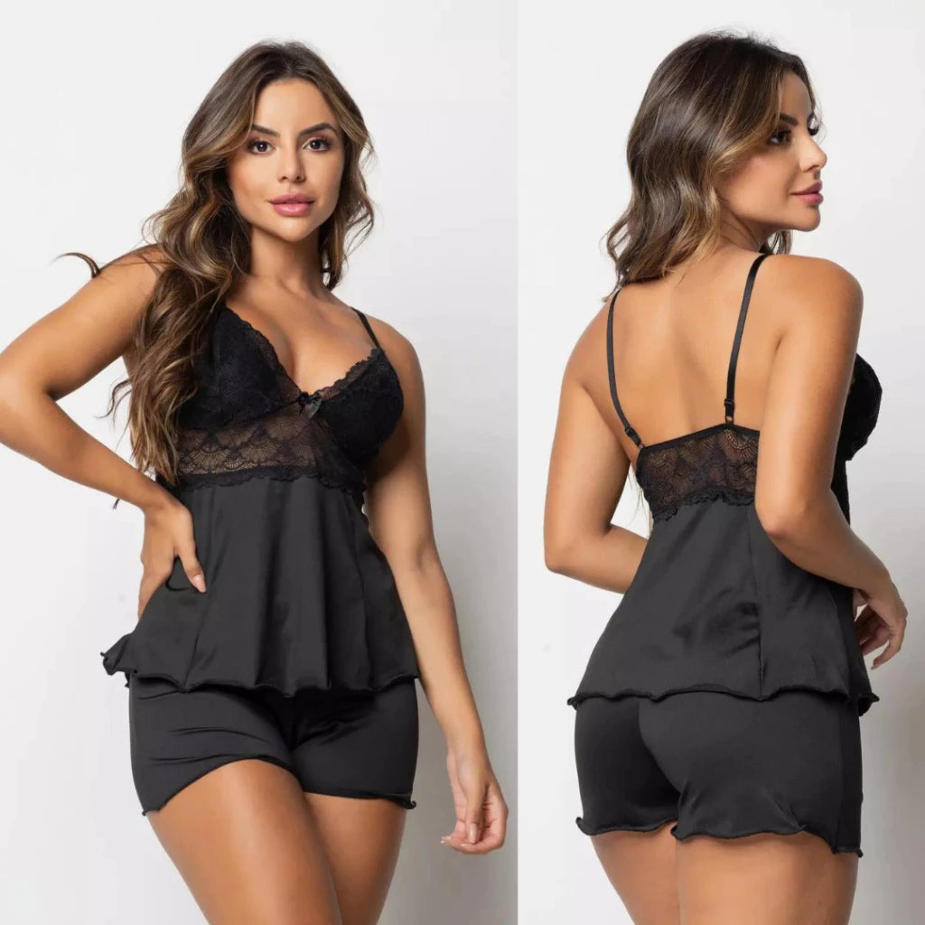 BabyDoll Love com shorts doll com aplicações em renda